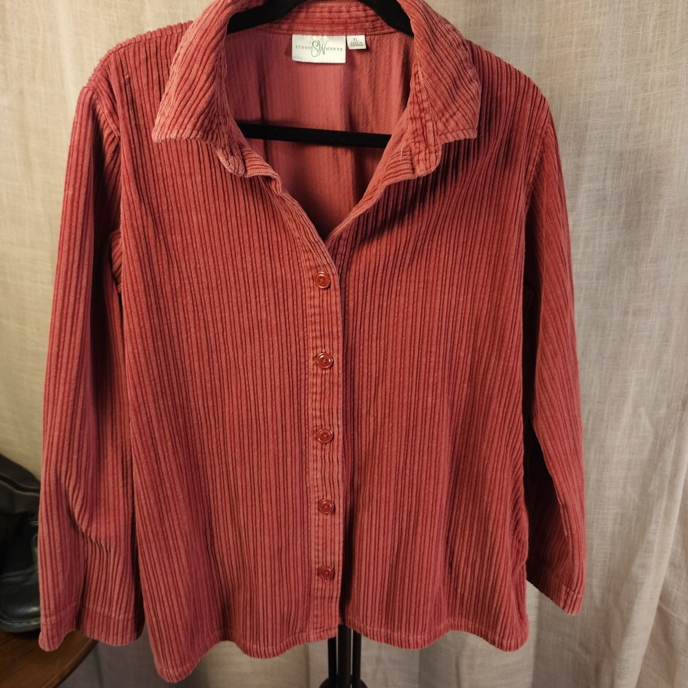 Studio SW Works Corduroy Shirt Jacket XL Terracotta Cotton Pockets Cabincore